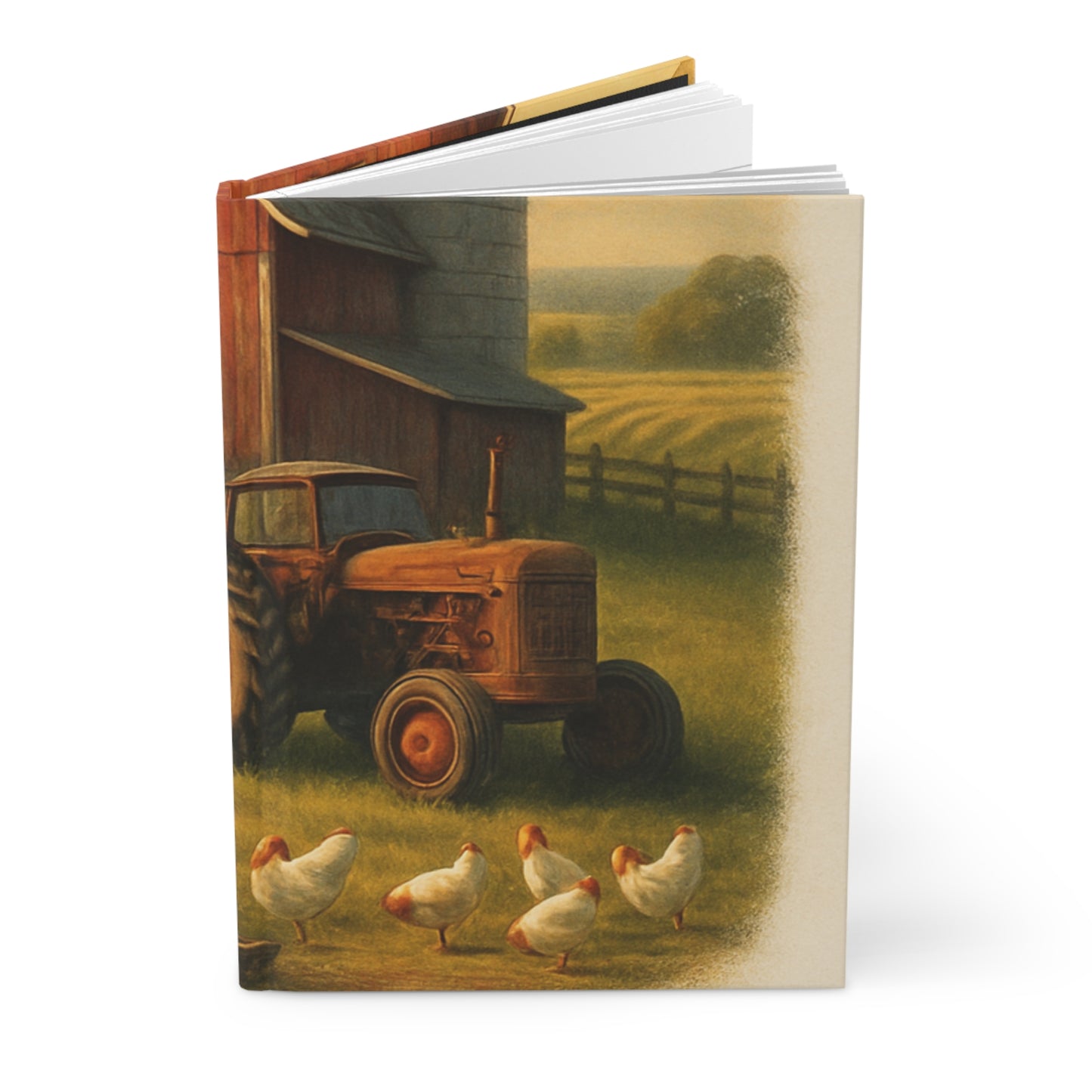 Rustic Farmhouse Hardcover Journal, Pastoral Note-taking, Farm Lover's Gift, Country Life Planner, Vintage Tractor Design