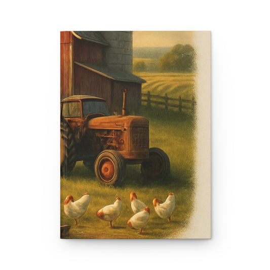 Rustic Farmhouse Hardcover Journal, Pastoral Note-taking, Farm Lover's Gift, Country Life Planner, Vintage Tractor Design